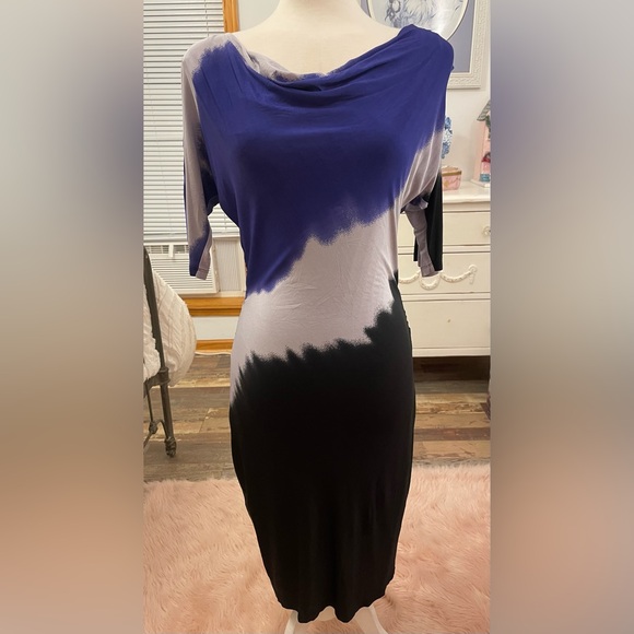 Kenneth Cole New York beautiful, clingy dress! Blue, purple + black ombré dress - Picture 3 of 6